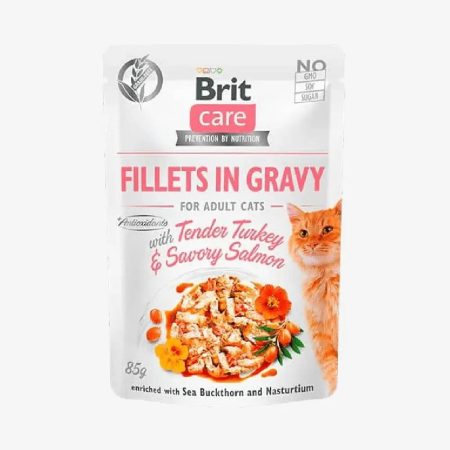 Brit care cat fillets in gravy t.turkey & savory salmon 85 grs